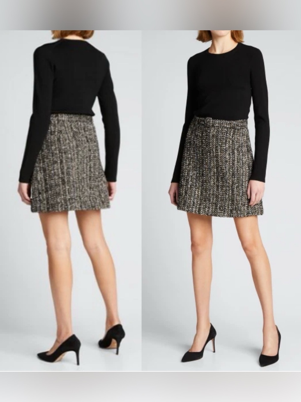 THEORY Long-Sleeve Knit Tweed Combo Mini Dress, wool blend NWT, size Large